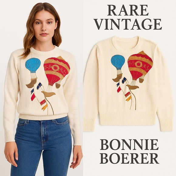Bonnie Boerer Sweaters - VTG Bonnie Boerer & Co.,Ramie & Soft Cotton Blend,Hot Air Balloon Sweater,Size S